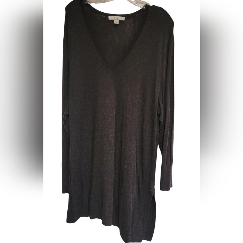 Black asymmetrical sweater by Sejour 2X.